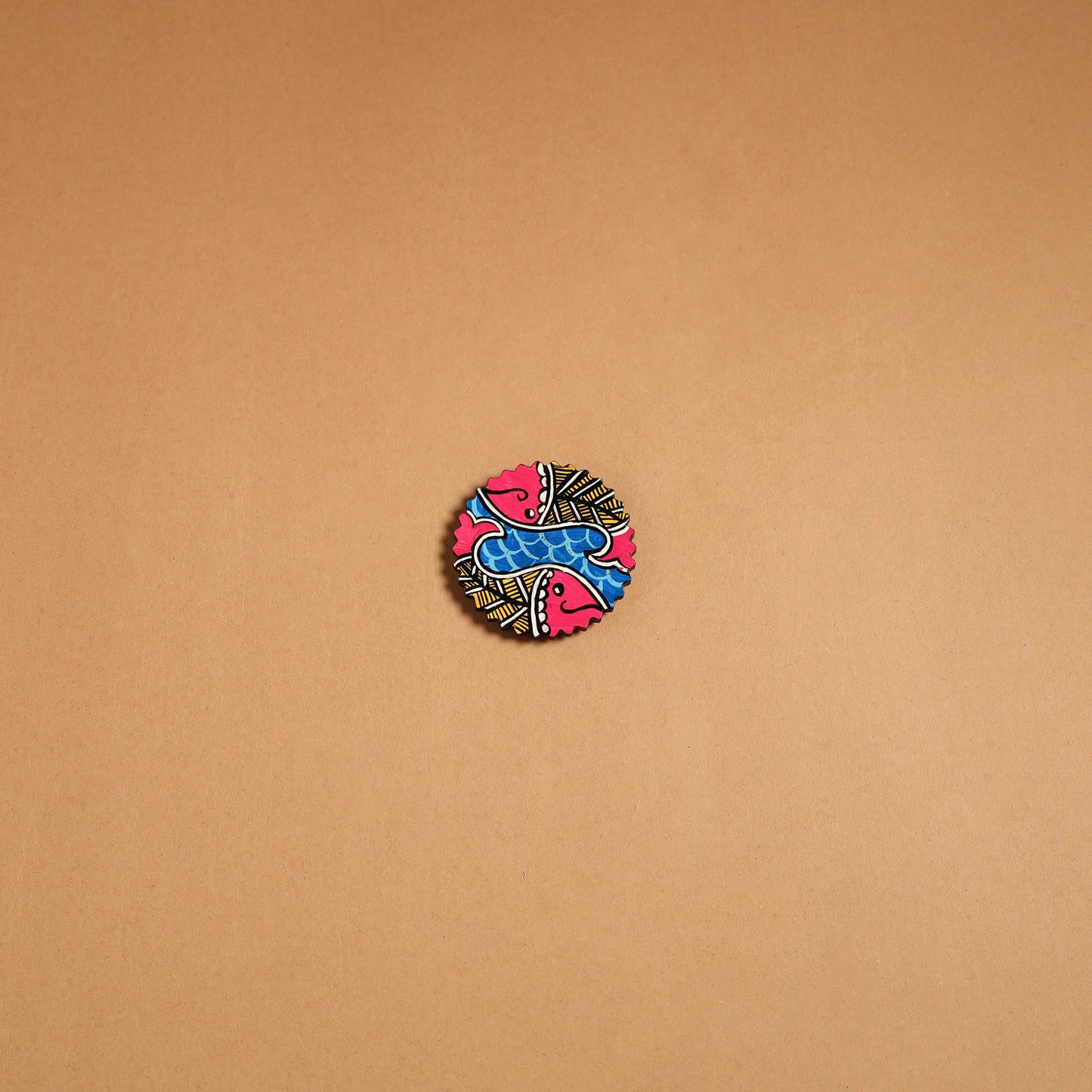 Multicolor - madhubani handpainted wooden fridge magnet 29