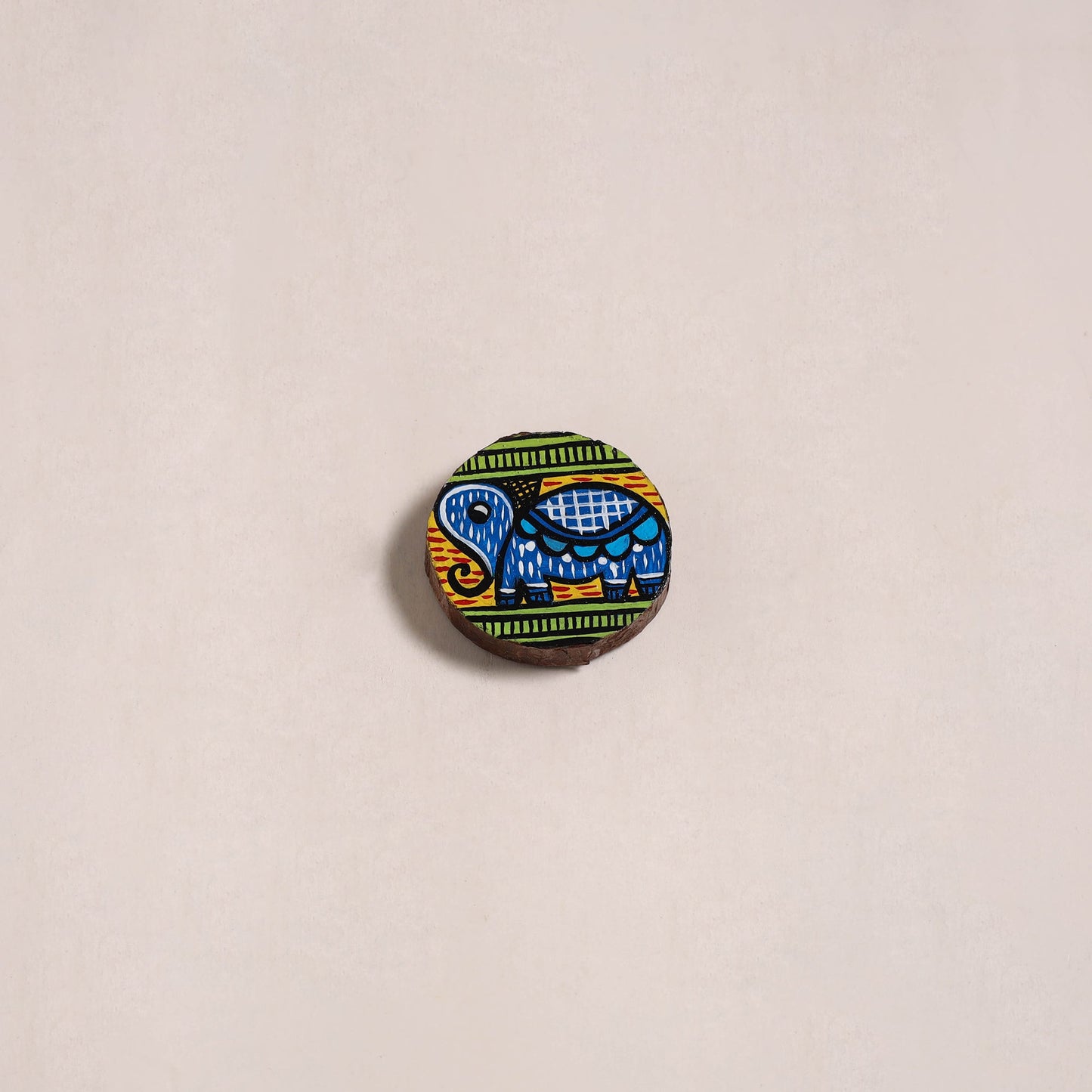 Madhubani handpainted wooden fridge magnet 37 - handcrafted