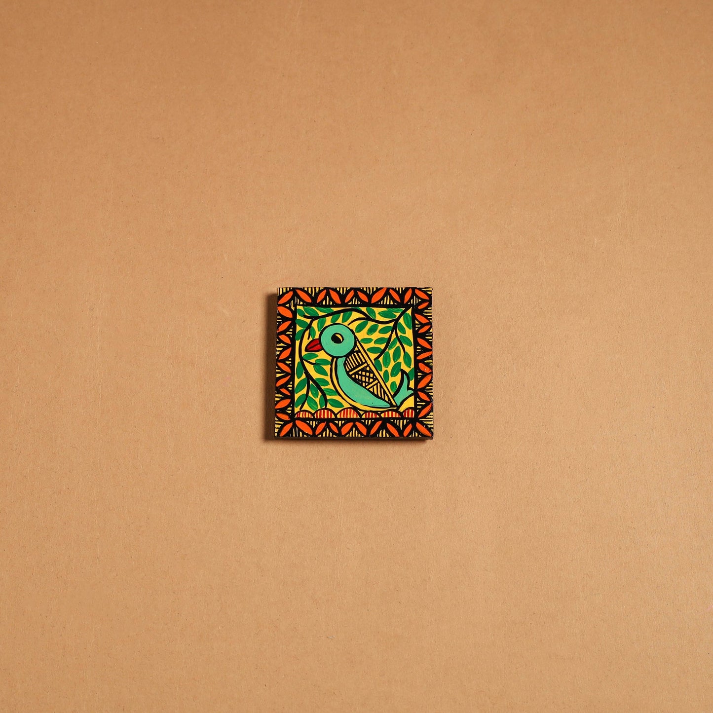 Multicolor - madhubani handpainted wooden fridge magnet 41