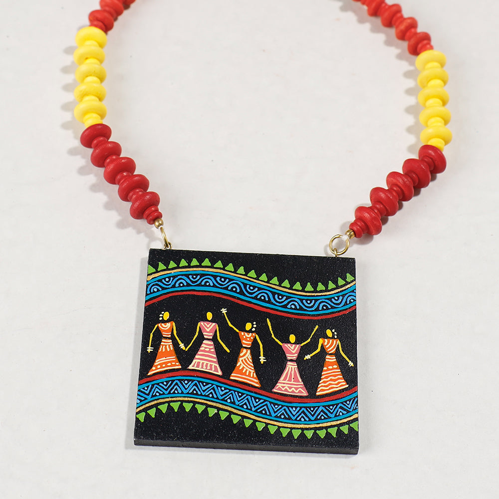 Miniature Handpainted Wooden Necklace With Beads