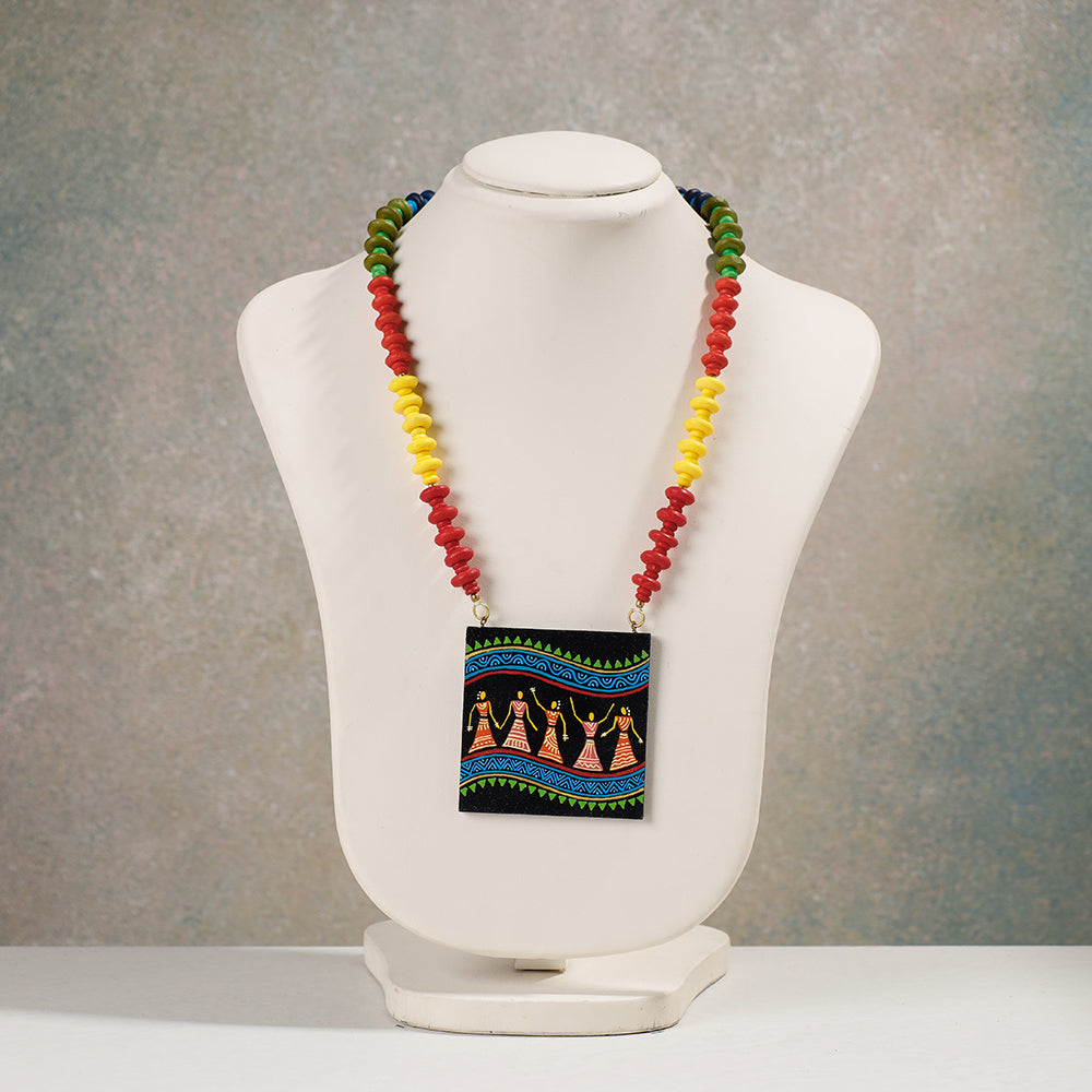 Miniature Handpainted Wooden Necklace With Beads