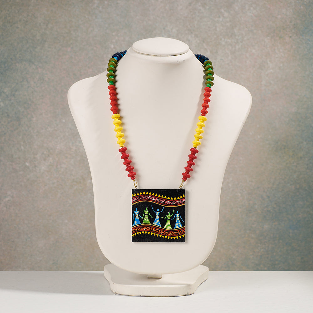Miniature Handpainted Wooden Necklace With Beads
