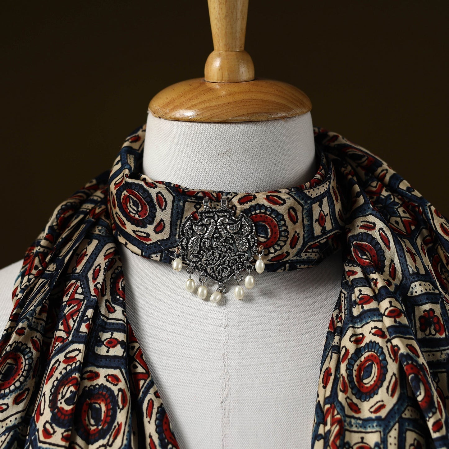 Modal silk pendant necklace scarf 39 - handcrafted