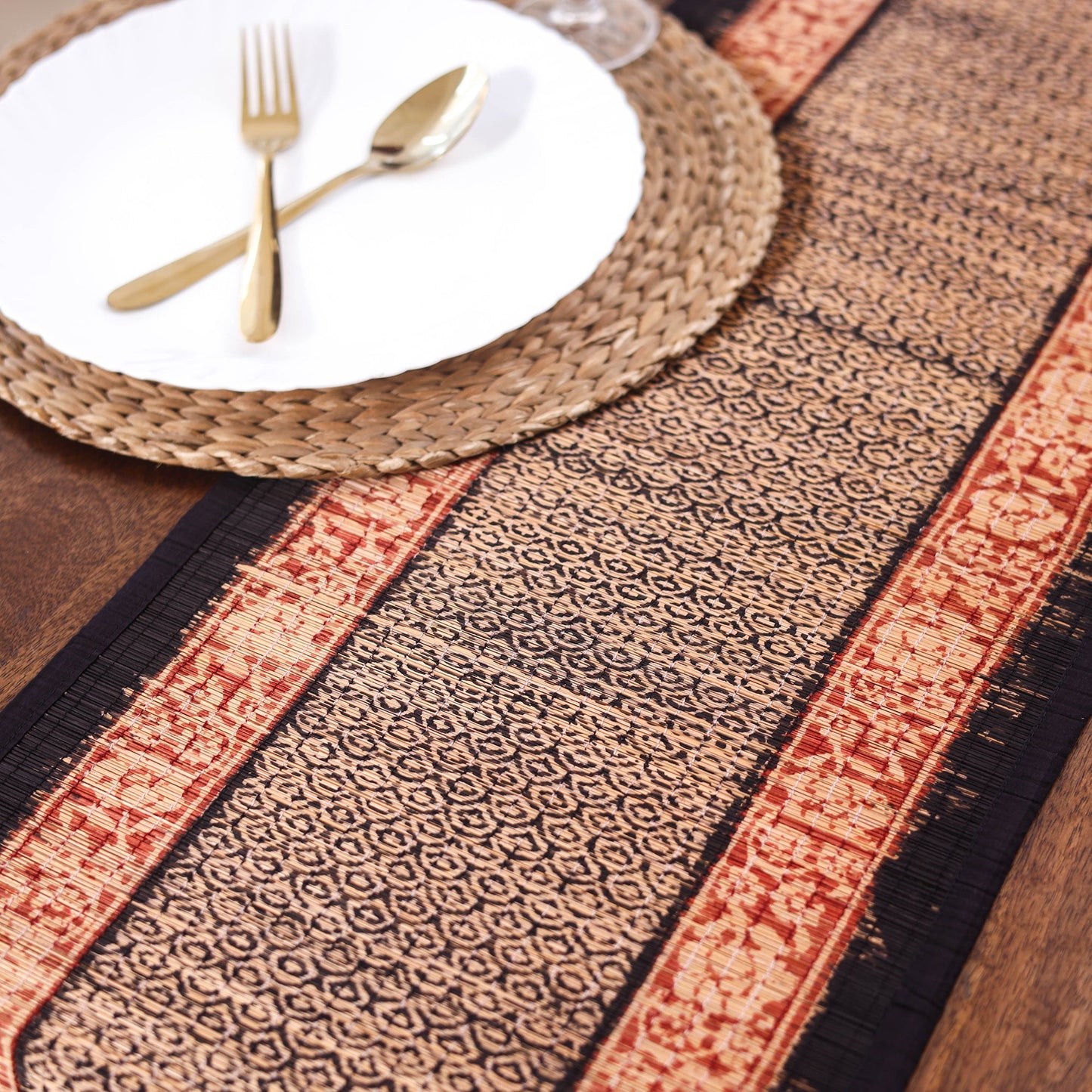 Multicolor Natural Bamboo Bagh Block Printed Dining Table Runner