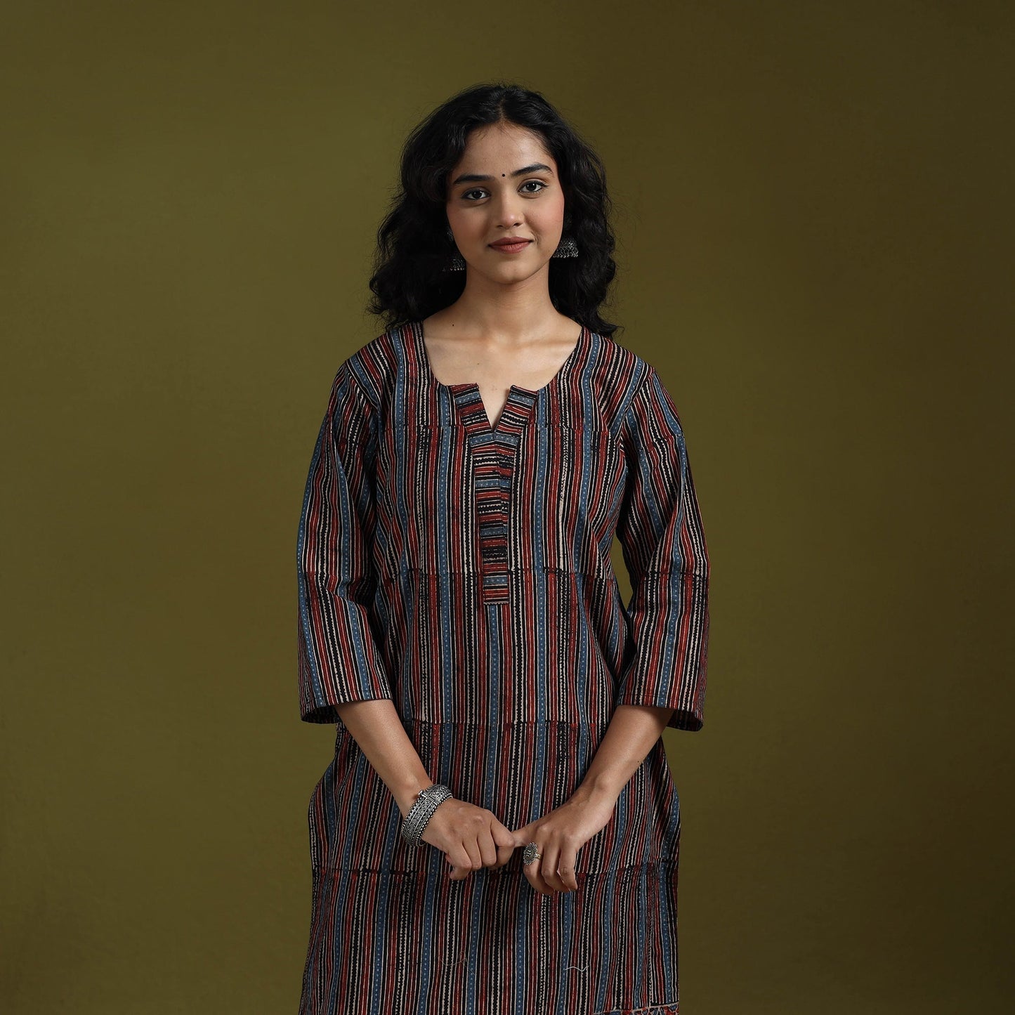 Natural dyed ajrakh hand block print cotton suit set