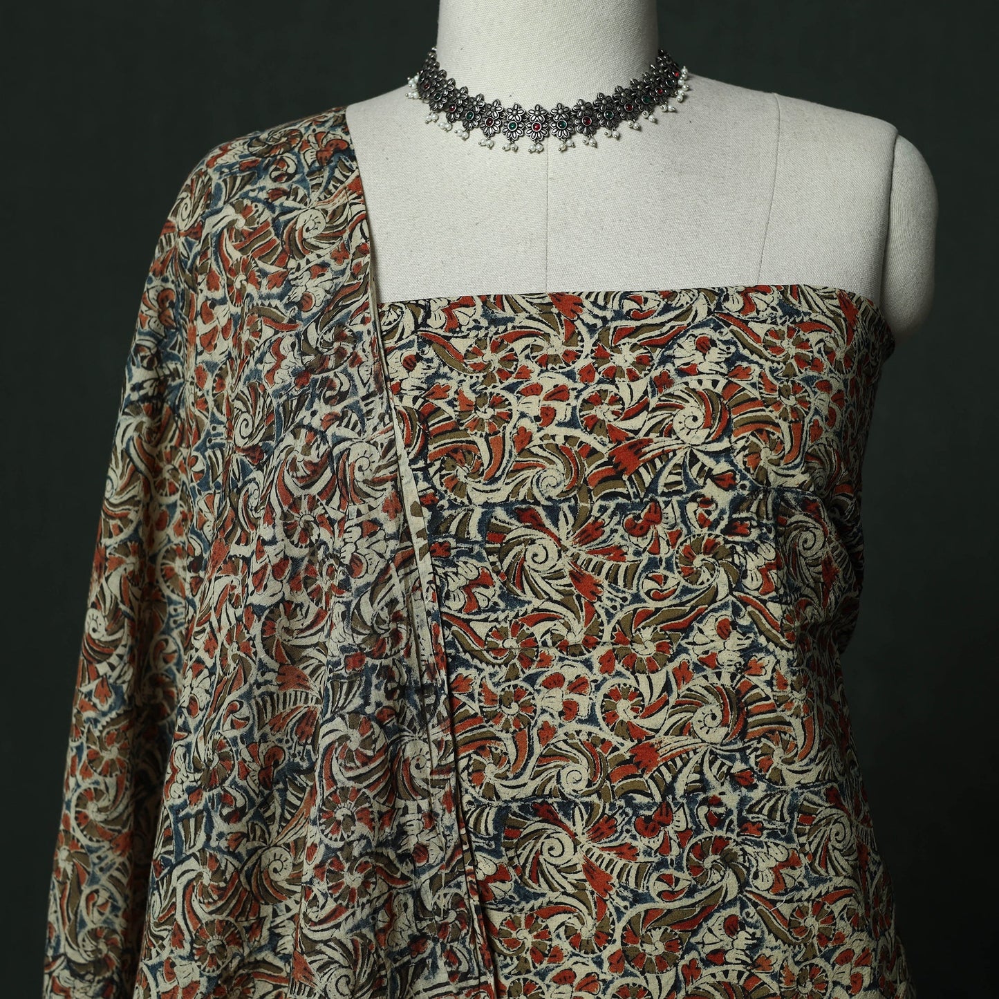 Natural dyed block print cotton pedana kalamkari 2pc