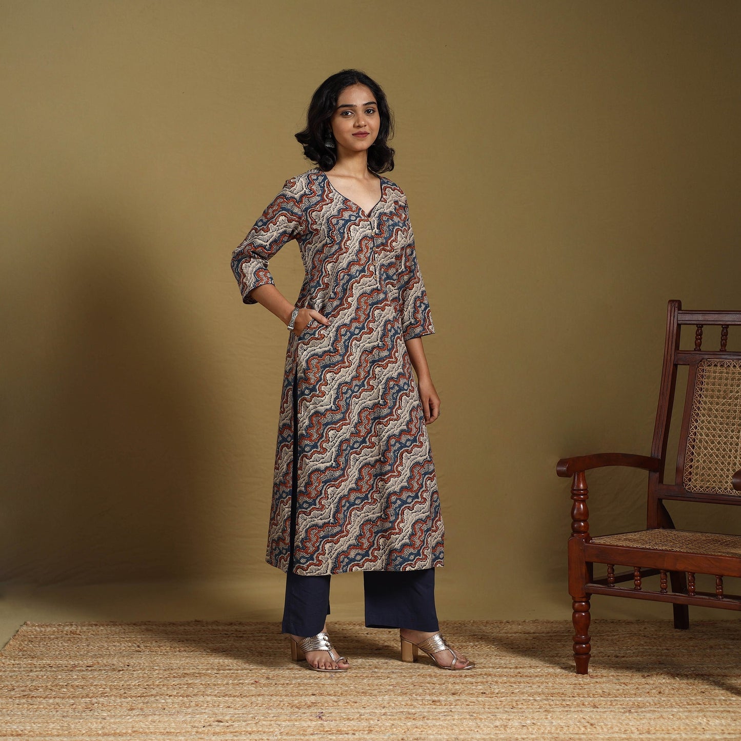Multicolor - natural dyed cotton straight hand kurta 23