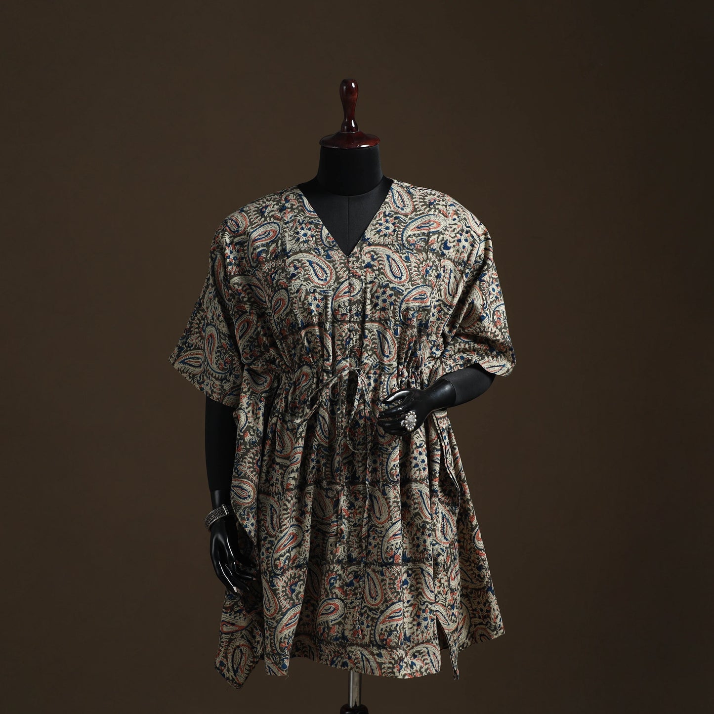 Natural dyed hand block kalamkari print cotton kaftan