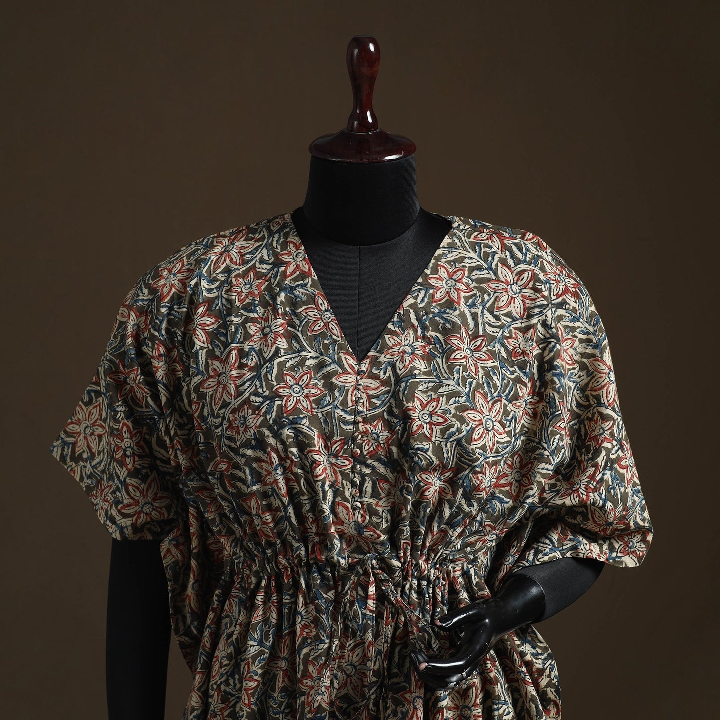 Natural dyed hand block kalamkari print cotton kaftan