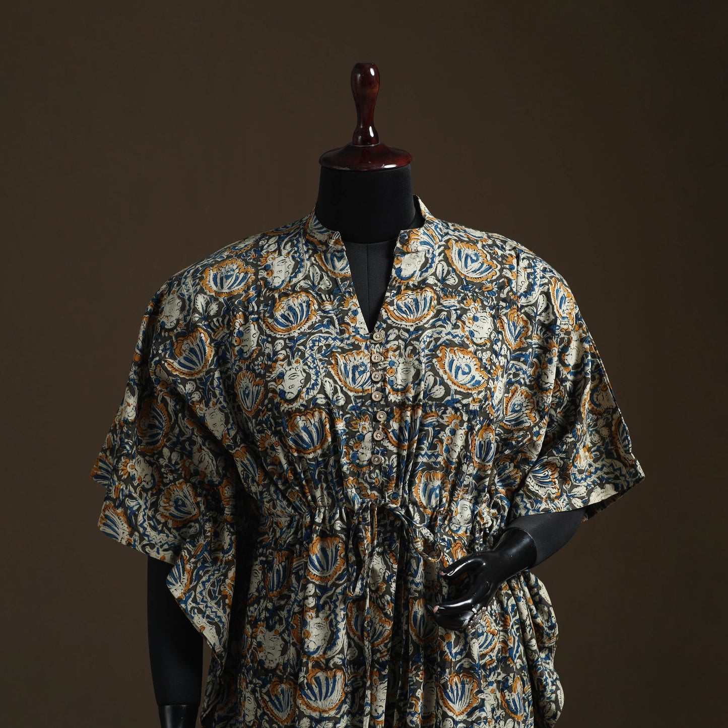 Natural dyed hand block kalamkari print cotton kaftan
