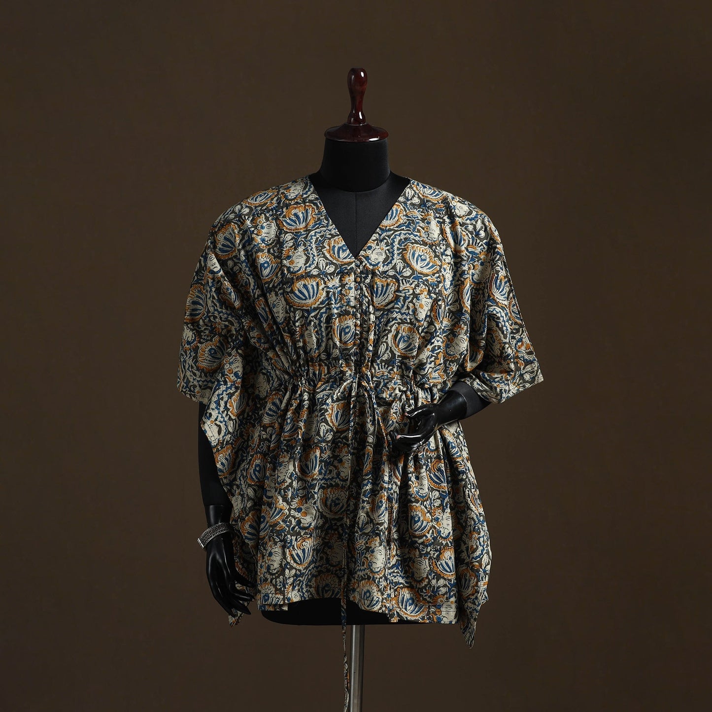 Natural dyed hand block kalamkari print cotton kaftan