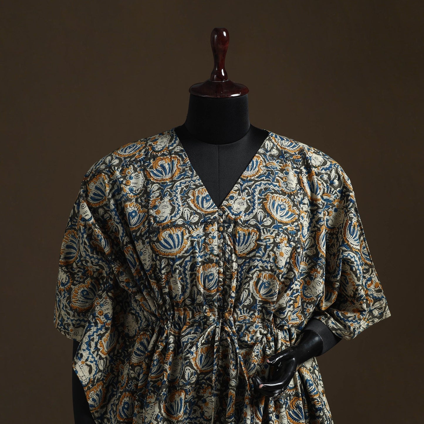 Natural dyed hand block kalamkari print cotton kaftan