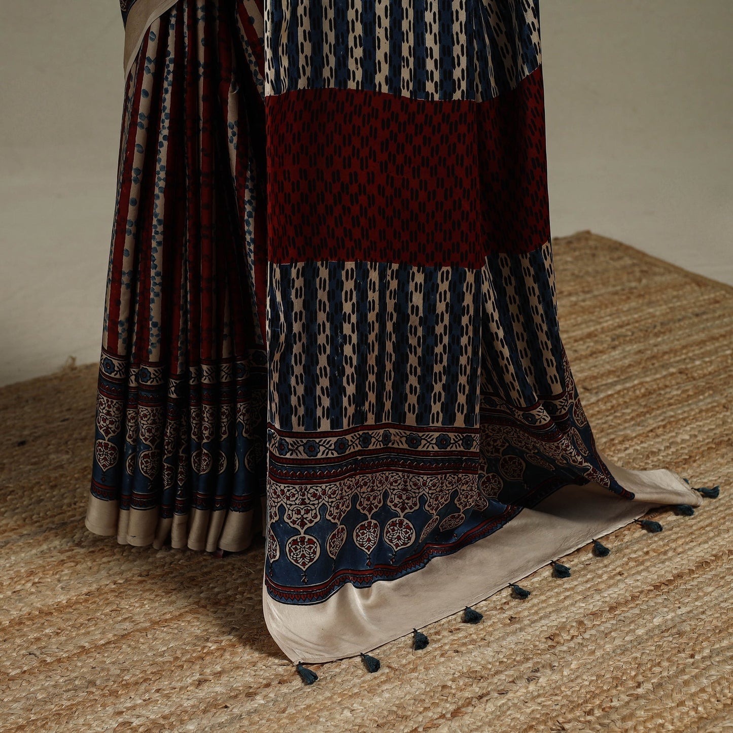 Natural dyed hand modal silk saree with tassels 11