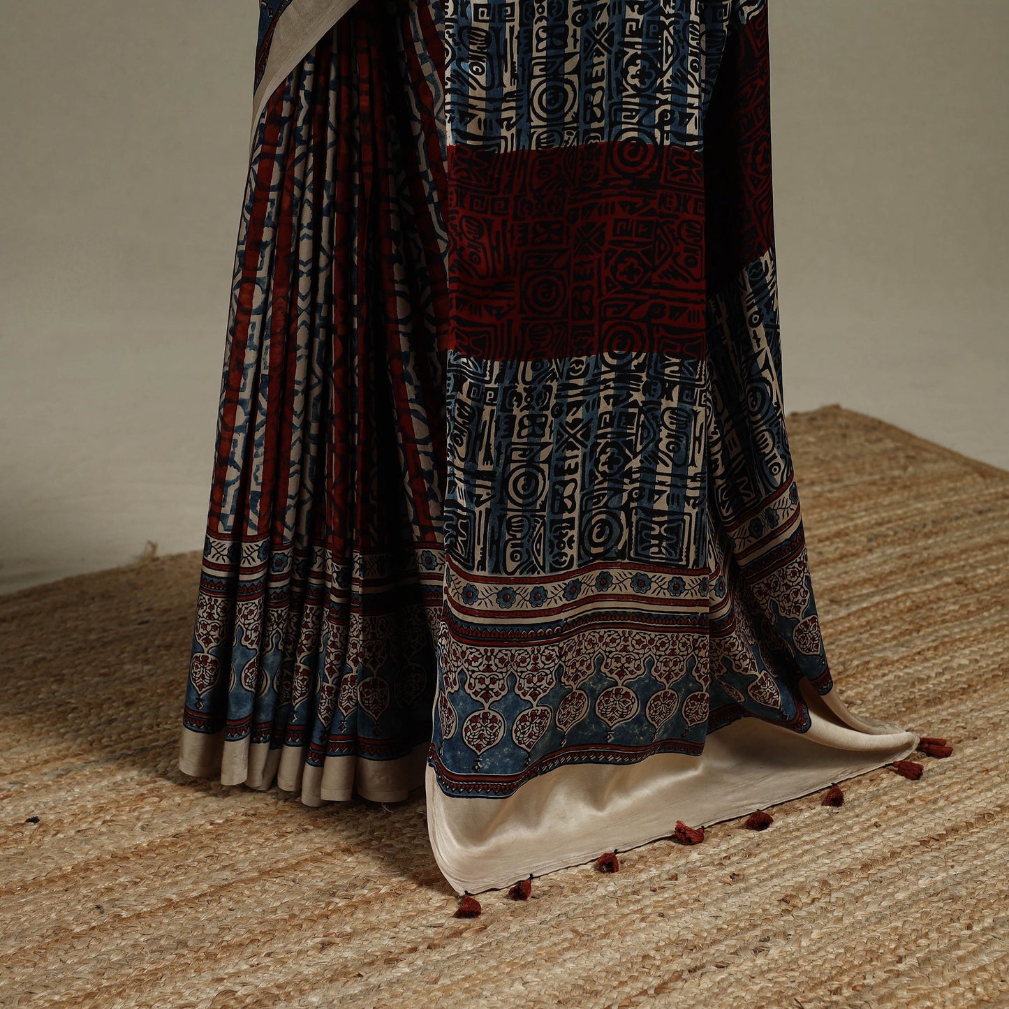 Natural dyed hand modal silk saree with tassels 12