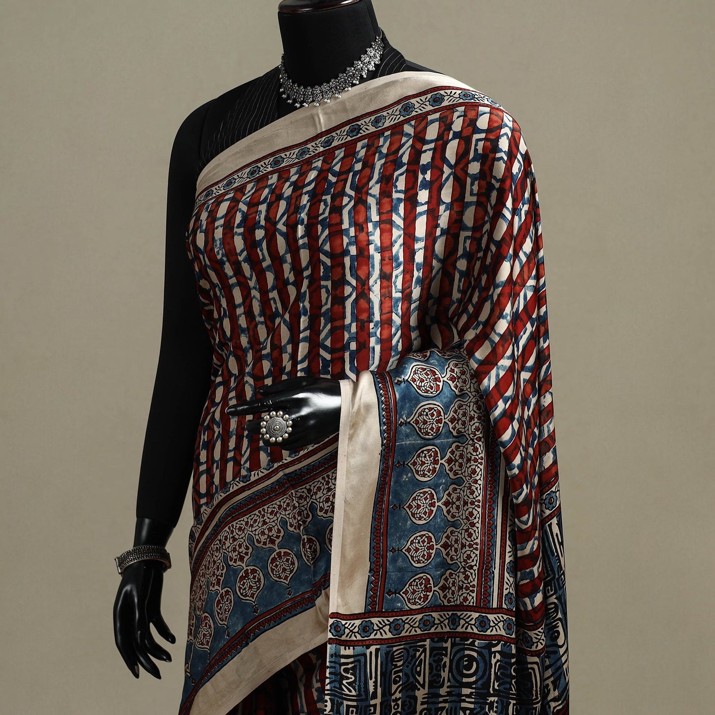 Natural dyed hand modal silk saree with tassels 12