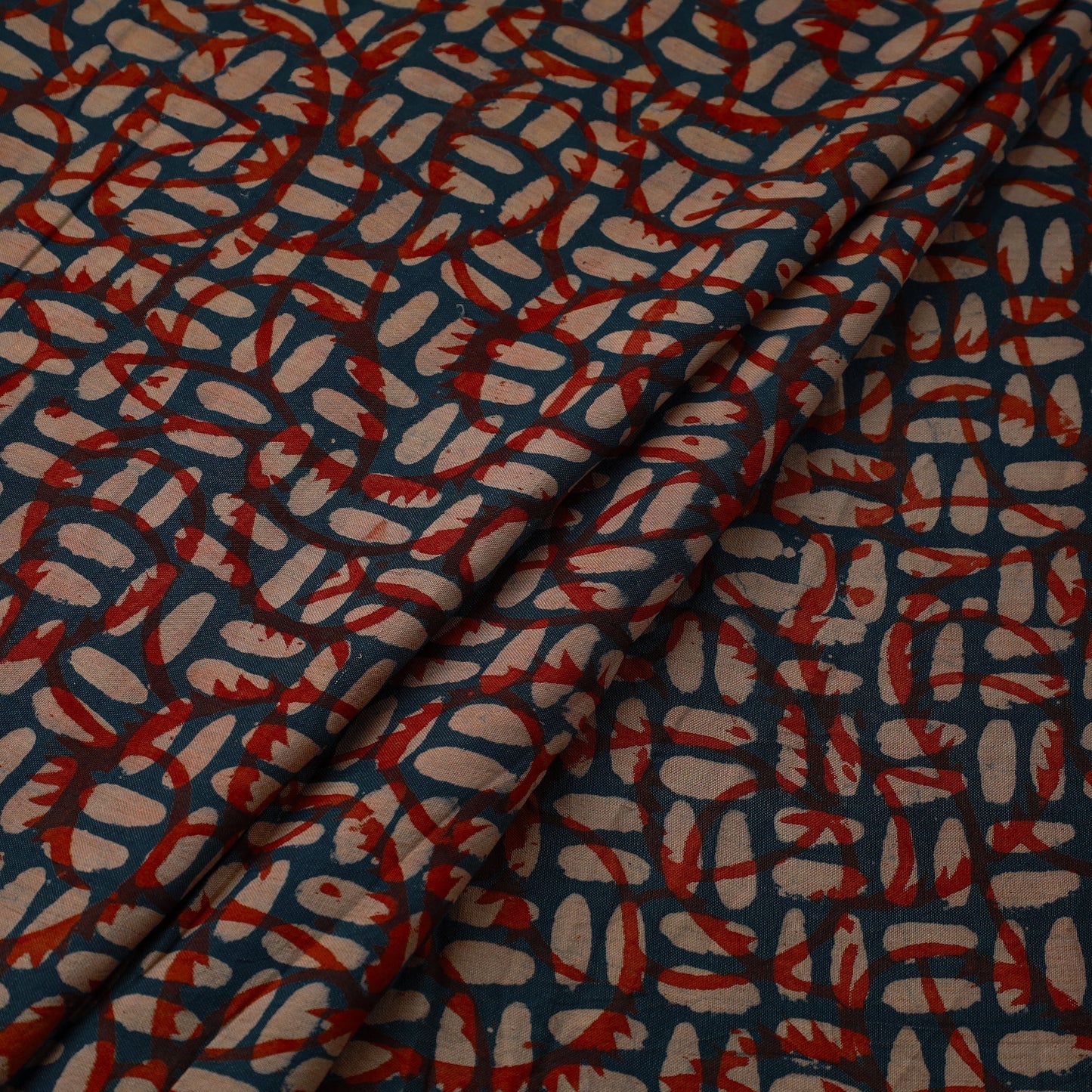 Multicolor Mulberry Silk Akola Hand Block Print Fabric