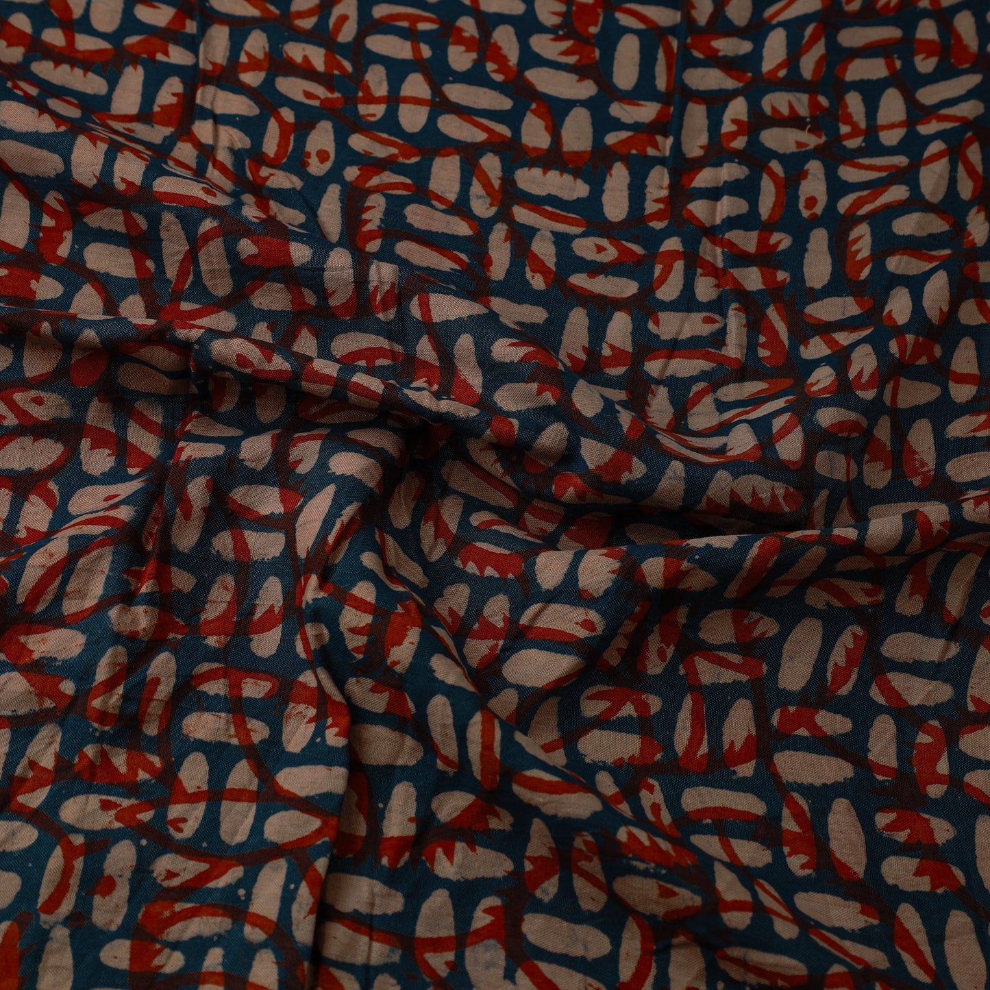 Multicolor Mulberry Silk Akola Hand Block Print Fabric