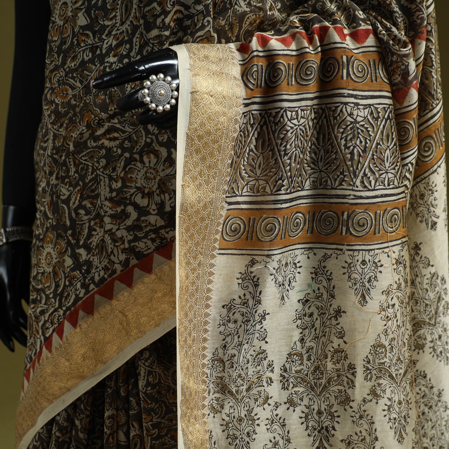 Multicolor - natural dyed pedana block print chanderi silk