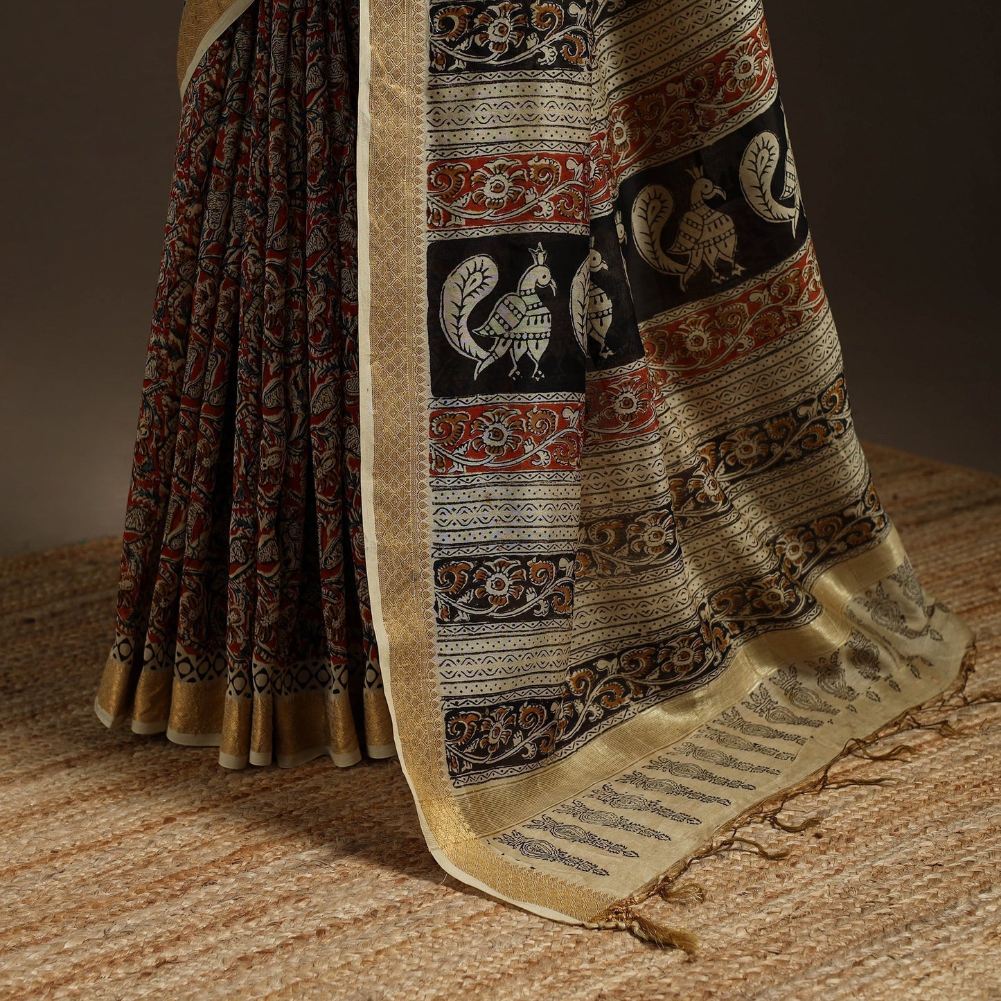 Red - natural dyed pedana chanderi silk kalamkari saree 19