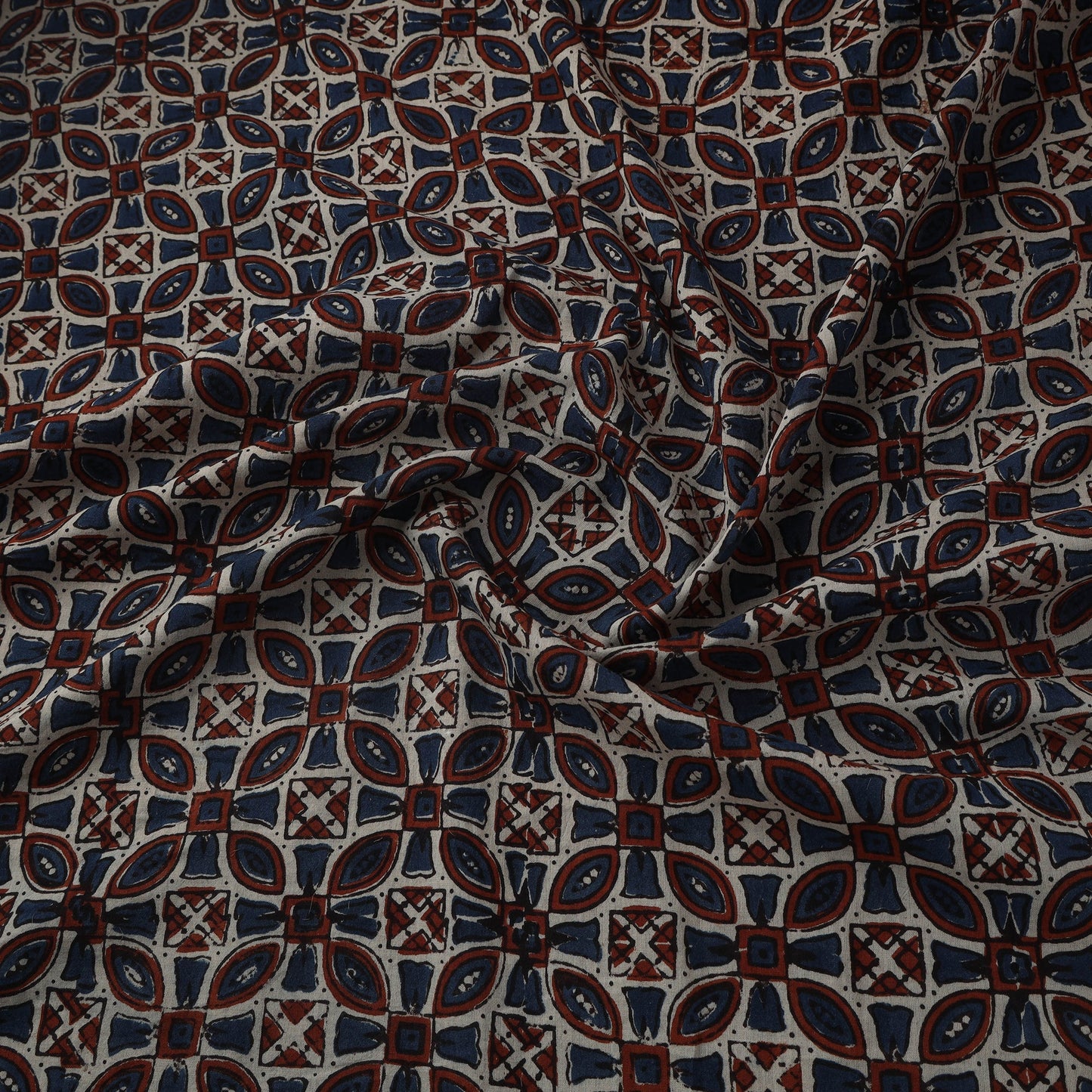 Natural dyed pure mul cotton hand block ajrakh print fabric