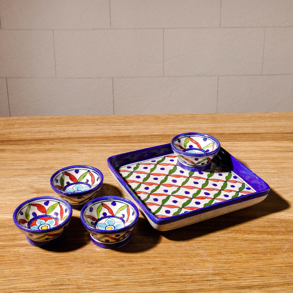 Original Blue Pottery Ceramic Multicolor Dinner Set