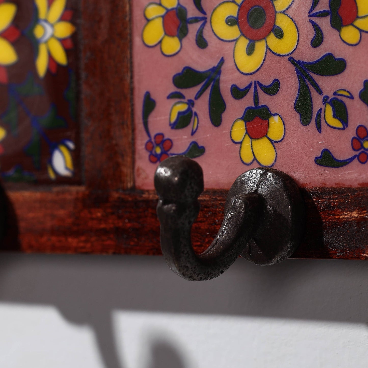 Original Blue Pottery Ceramic Tile Wall Hook Hanger (2 Peg)