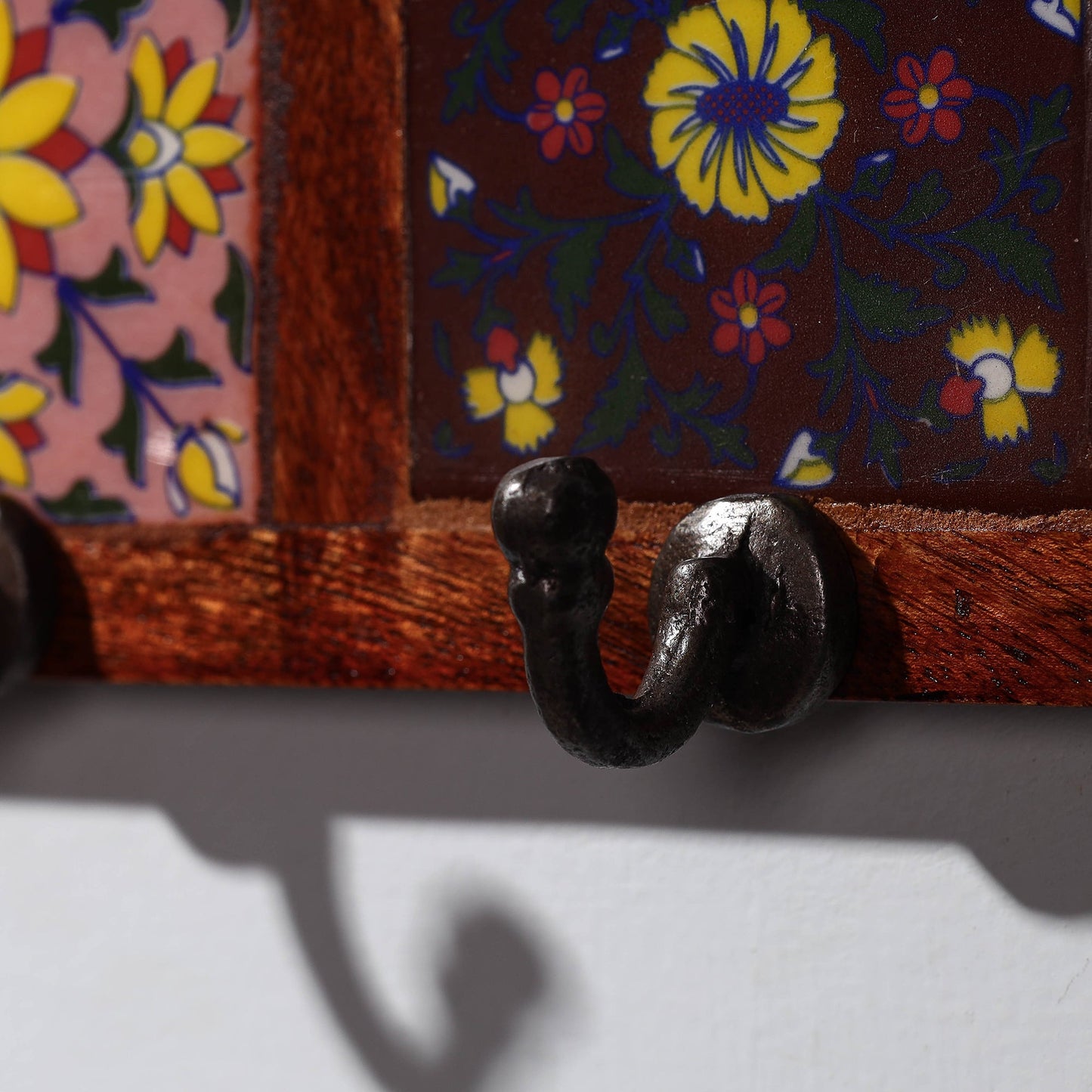 Original Blue Pottery Ceramic Tile Wall Hook Hanger (2 Peg)