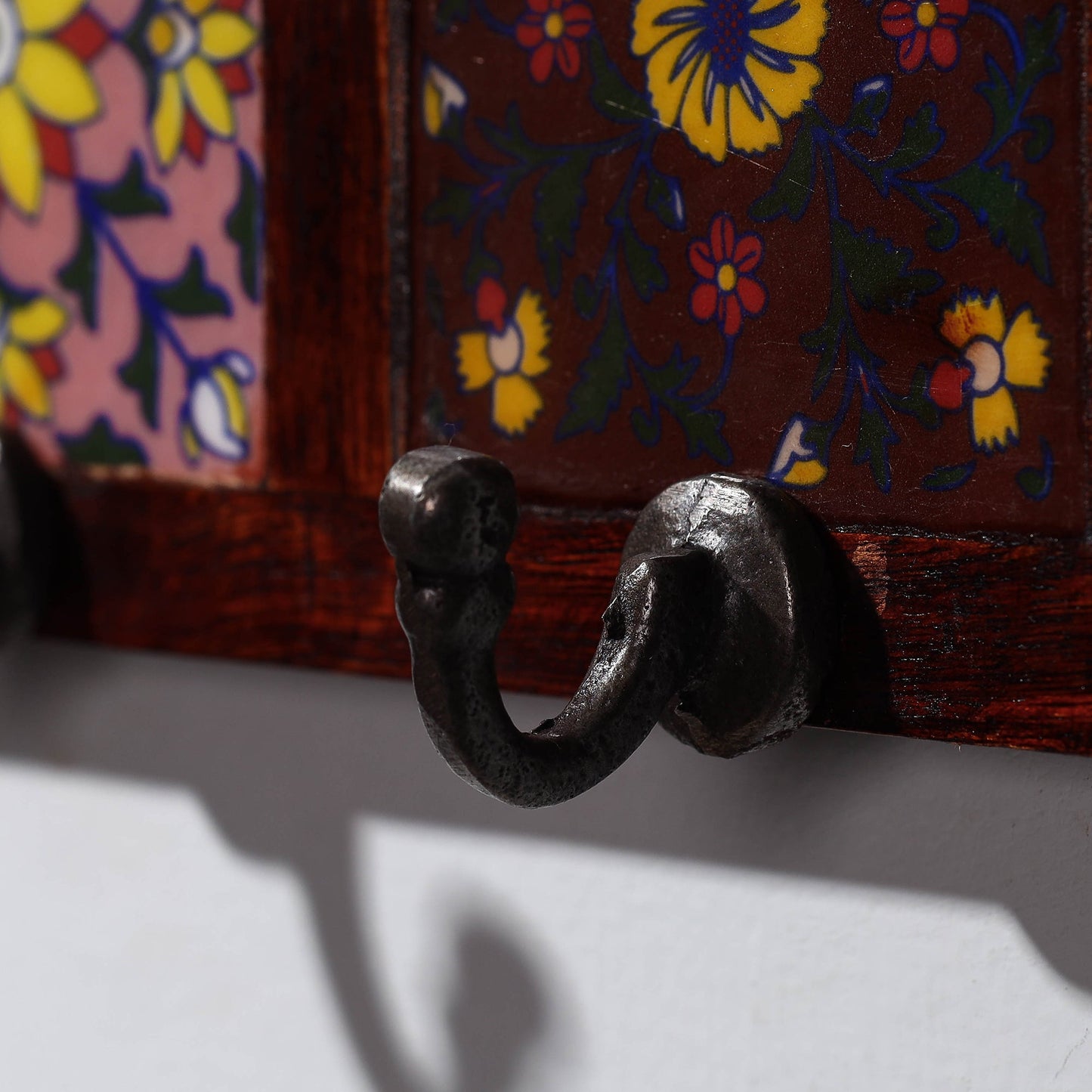 Original Blue Pottery Ceramic Tile Wall Hook Hanger (2 Peg)