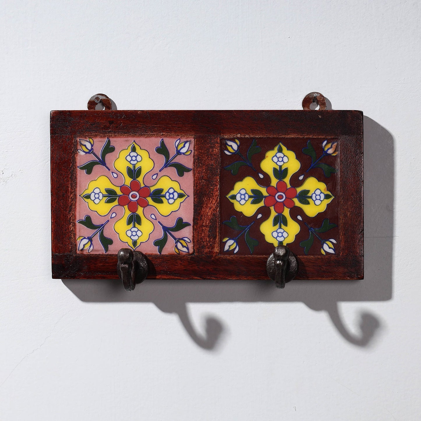 Original Blue Pottery Ceramic Tile Wall Hook Hanger (2 Peg)