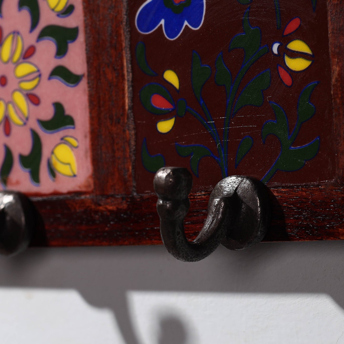 Original Blue Pottery Ceramic Tile Wall Hook Hanger (2 Peg)