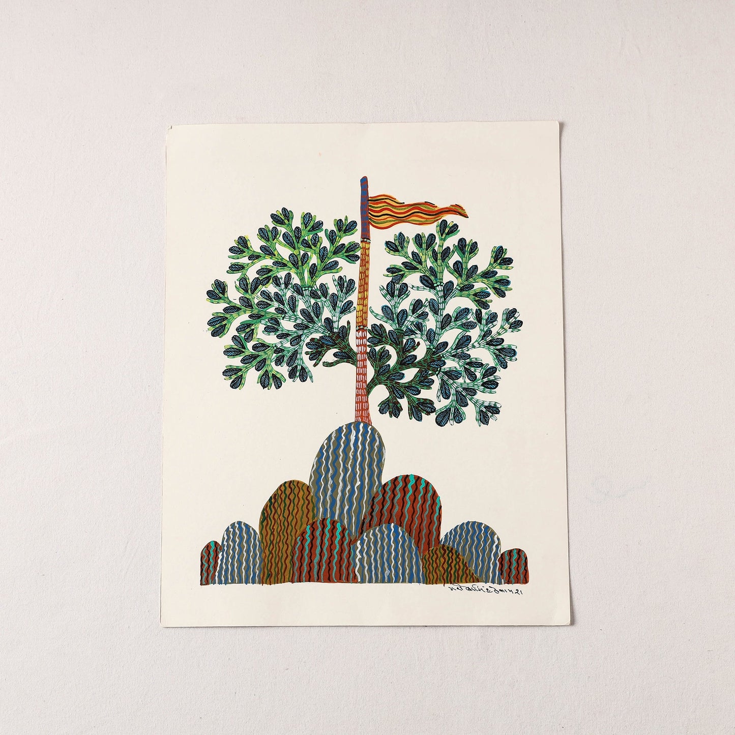Original Gond Folk Art Painting by Gariba Singh Tekam