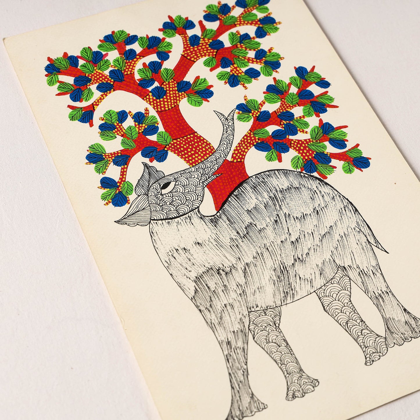 Original Gond Folk Art Painting by Gariba Singh Tekam