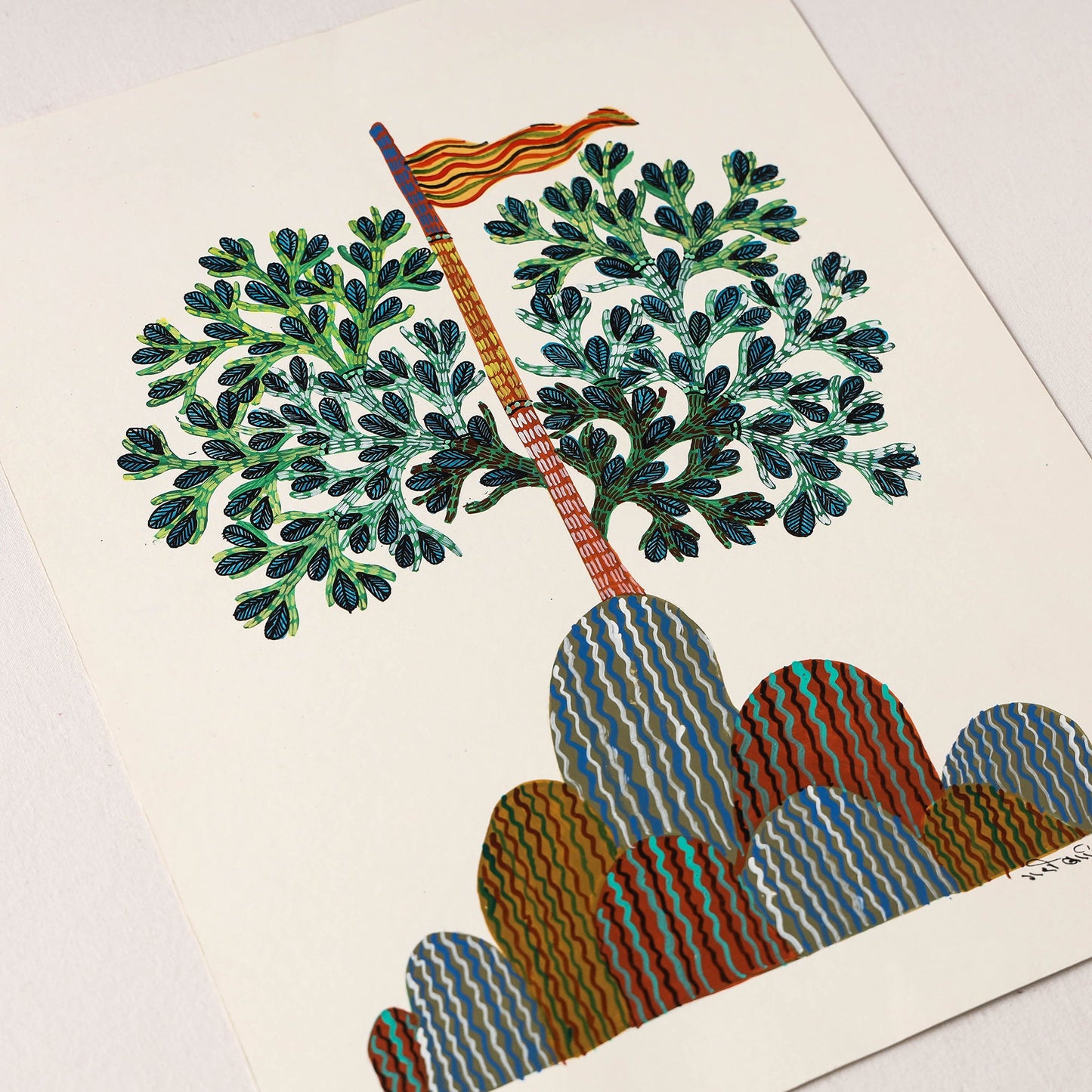 Original Gond Folk Art Painting by Gariba Singh Tekam