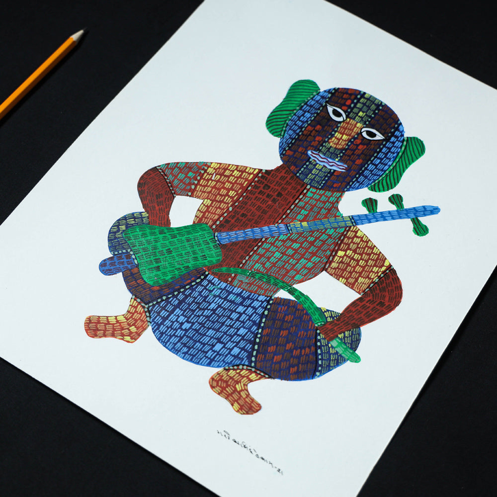Original Gond Folk Art Painting by Gariba Singh Tekam