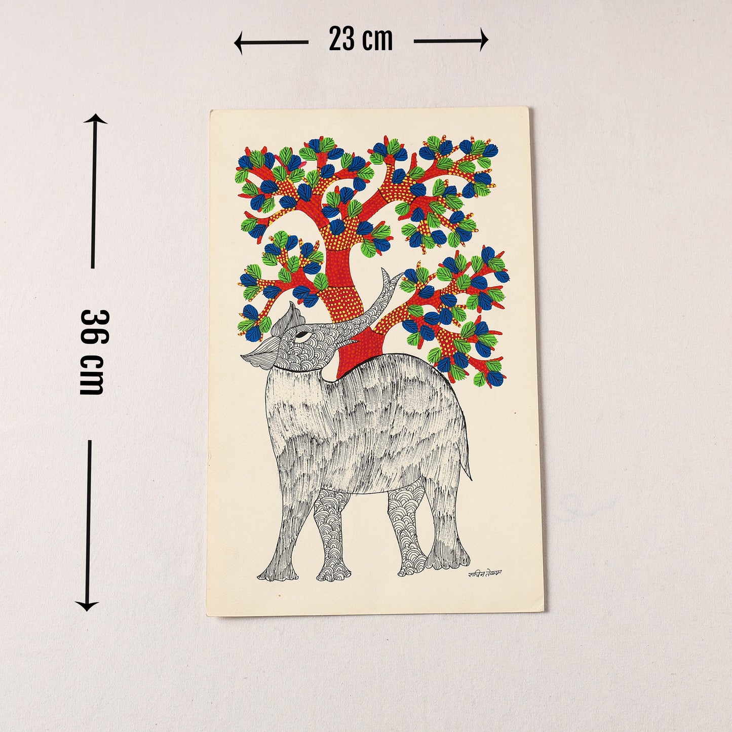 Original Gond Folk Art Painting by Gariba Singh Tekam