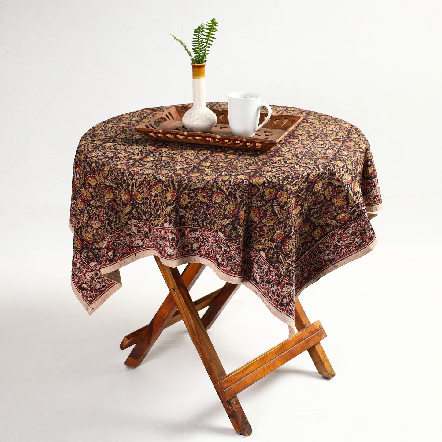 Multicolor Pedana Kalamkari Block Print Cotton Table Cover