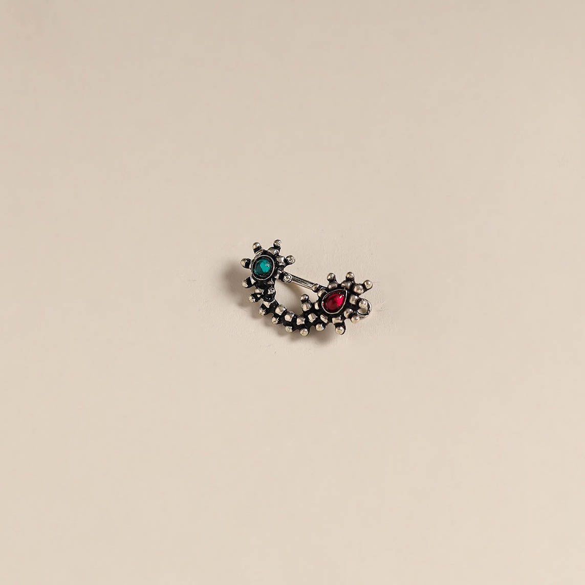 Multicolor - oxidised german silver stone work nosepin 23