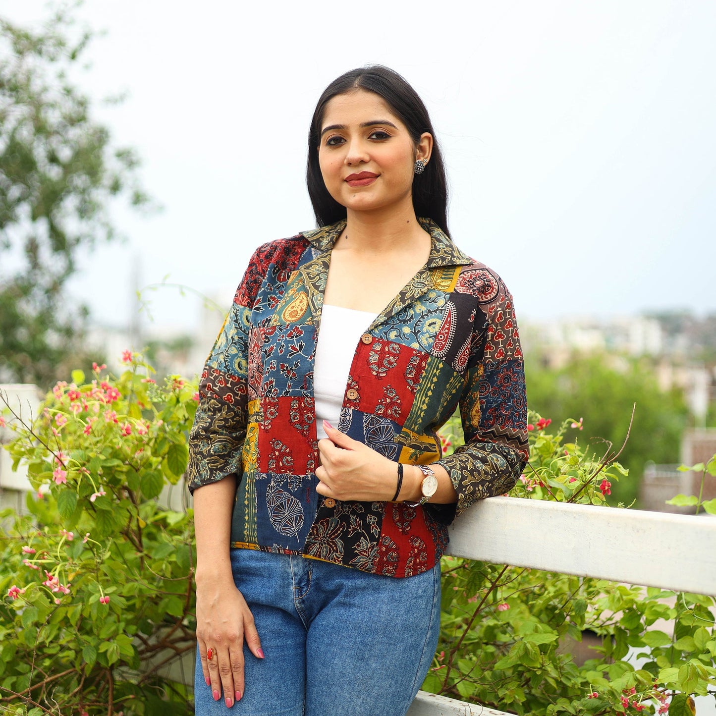 Multicolor Patchwork Ajrakh Print Women's Jacket