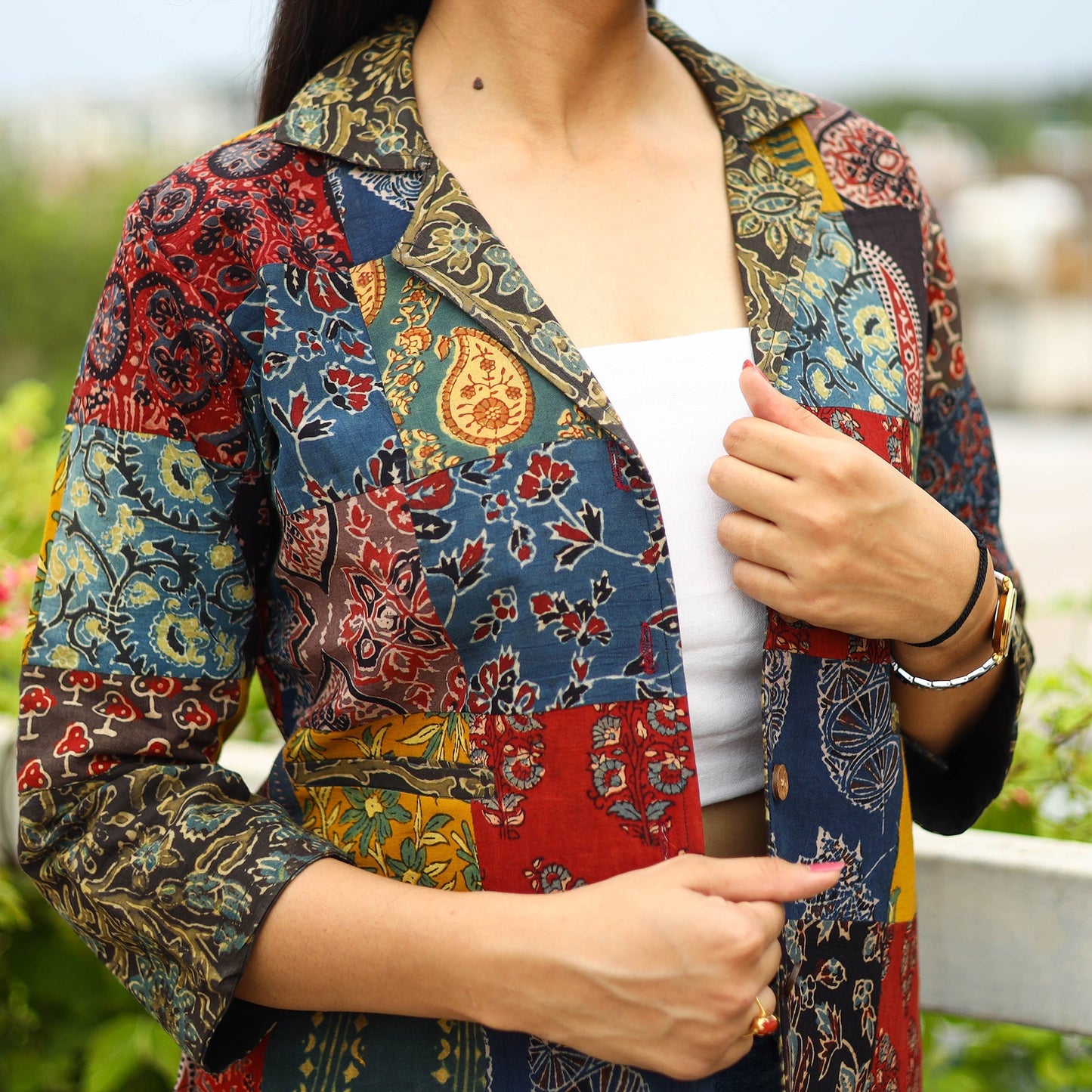 Multicolor Patchwork Ajrakh Print Women's Jacket