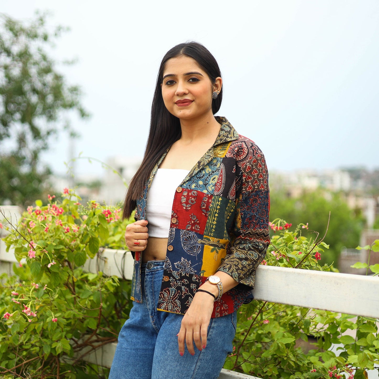Multicolor Patchwork Ajrakh Print Women's Jacket