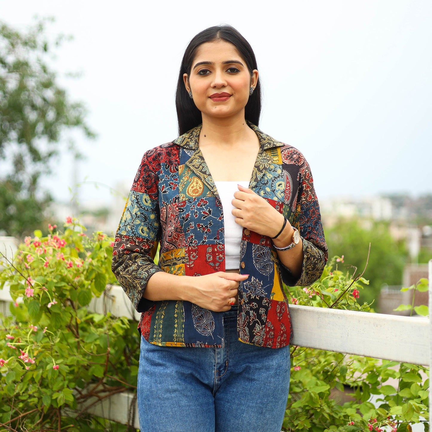 Multicolor Patchwork Ajrakh Print Women's Jacket