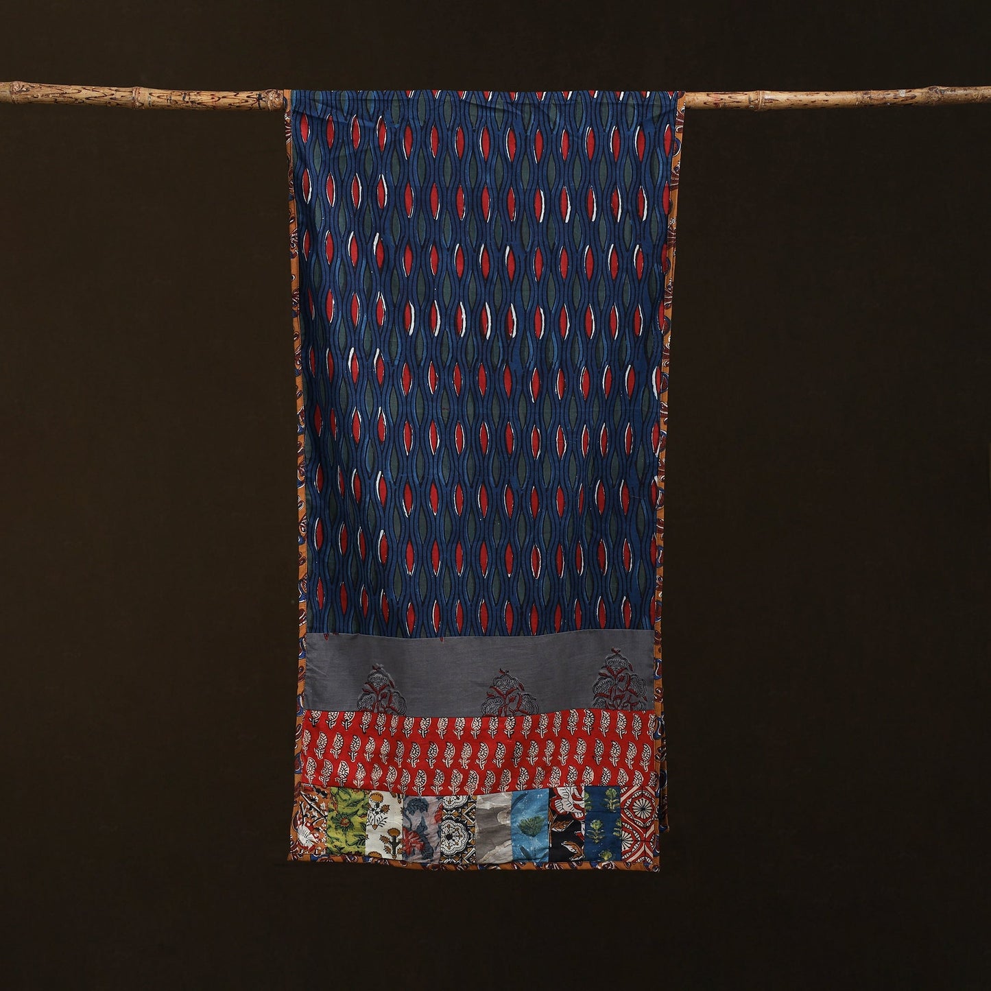 Patchwork cotton hand bagru stole 01 - handcrafted