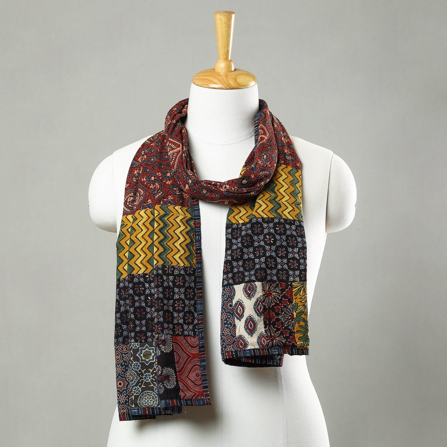 Patchwork Cotton Stole in Ajrakh Block Prints 06 Online at iTokri.com