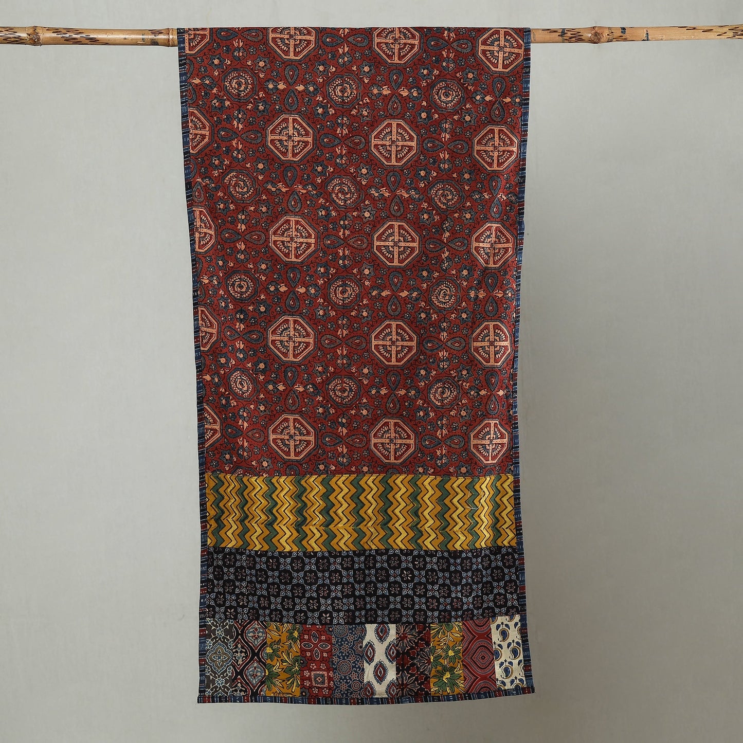 Patchwork Cotton Stole in Ajrakh Block Prints 06 Online at iTokri.com