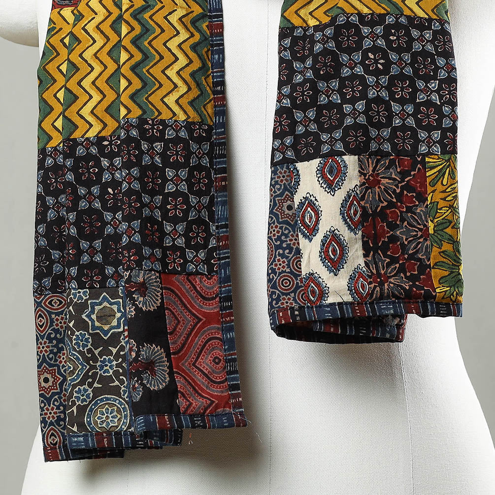 Patchwork Cotton Stole in Ajrakh Block Prints 06 Online at iTokri.com