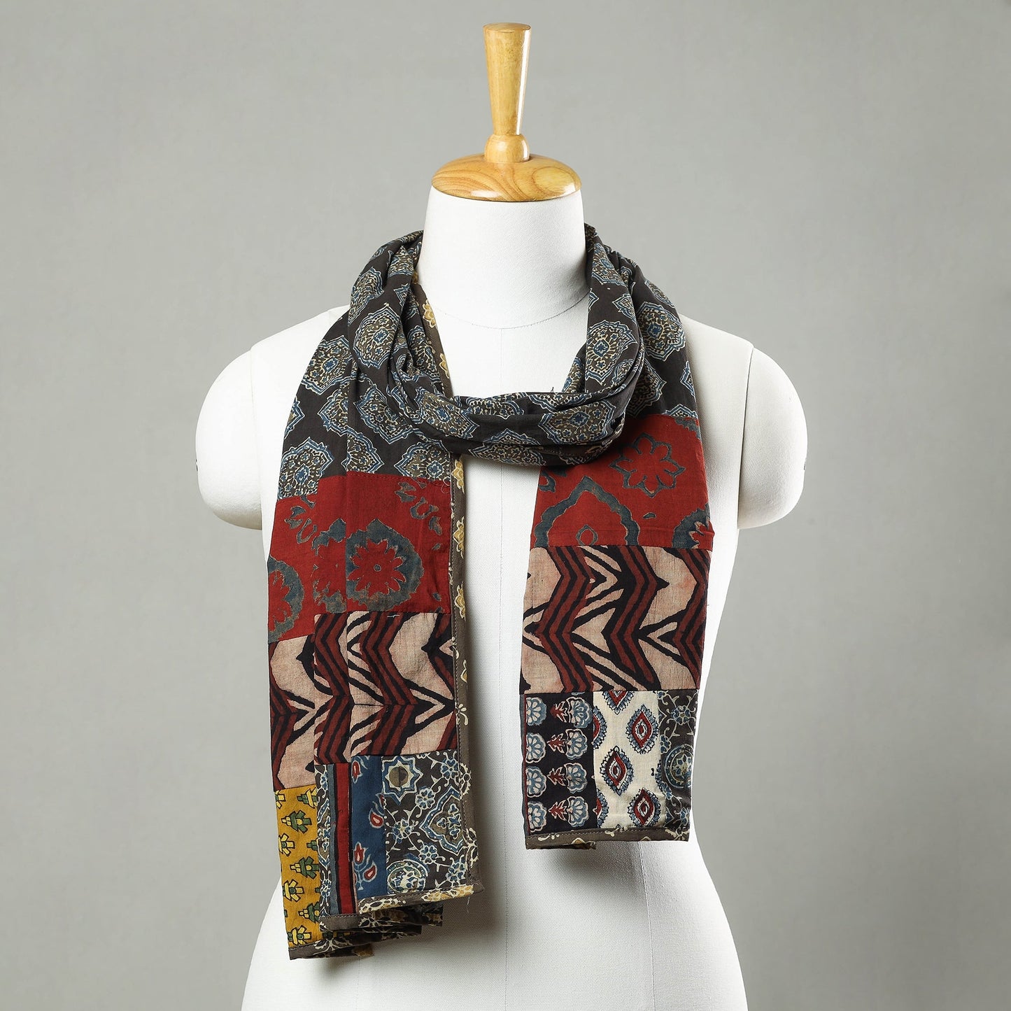 Patchwork Cotton Stole in Ajrakh Block Prints 11 Online at iTokri.com