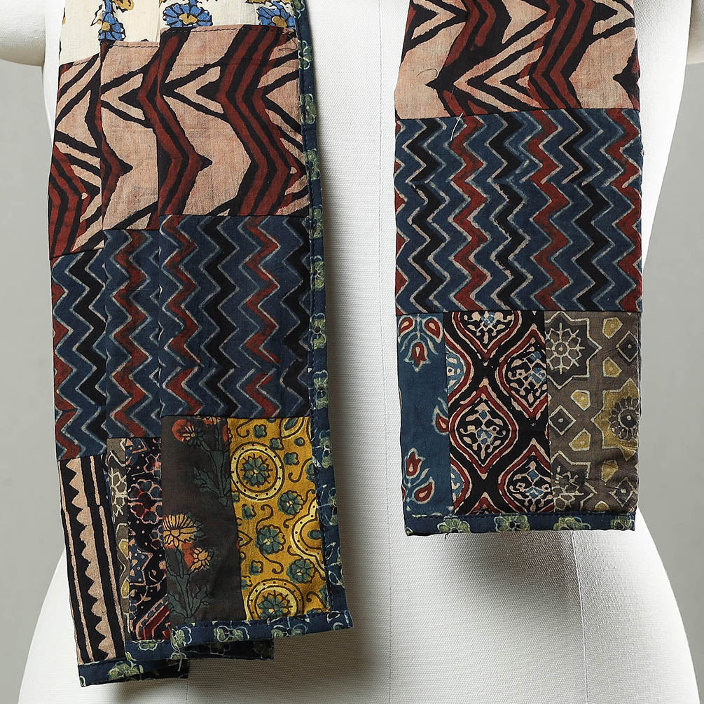 Patchwork Cotton Stole in Ajrakh Block Prints 21 Online at iTokri.com