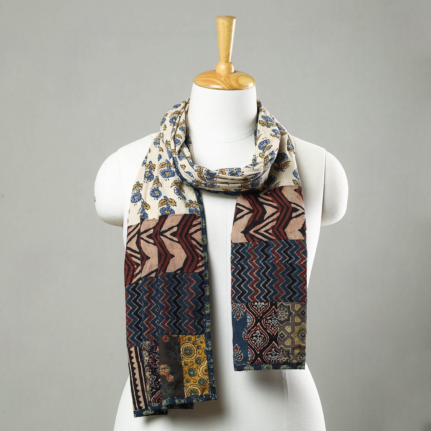 Patchwork Cotton Stole in Ajrakh Block Prints 21 Online at iTokri.com