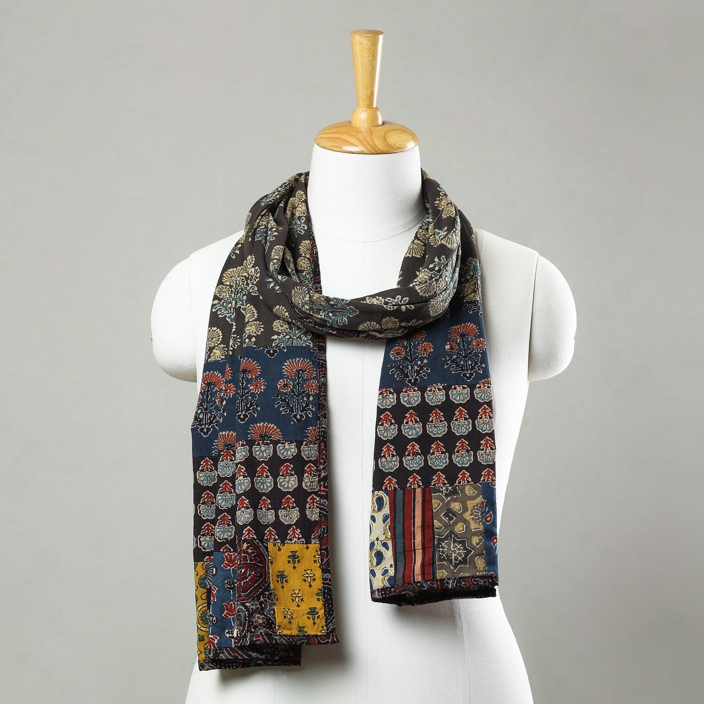 Patchwork Cotton Stole in Ajrakh Block Prints 49
