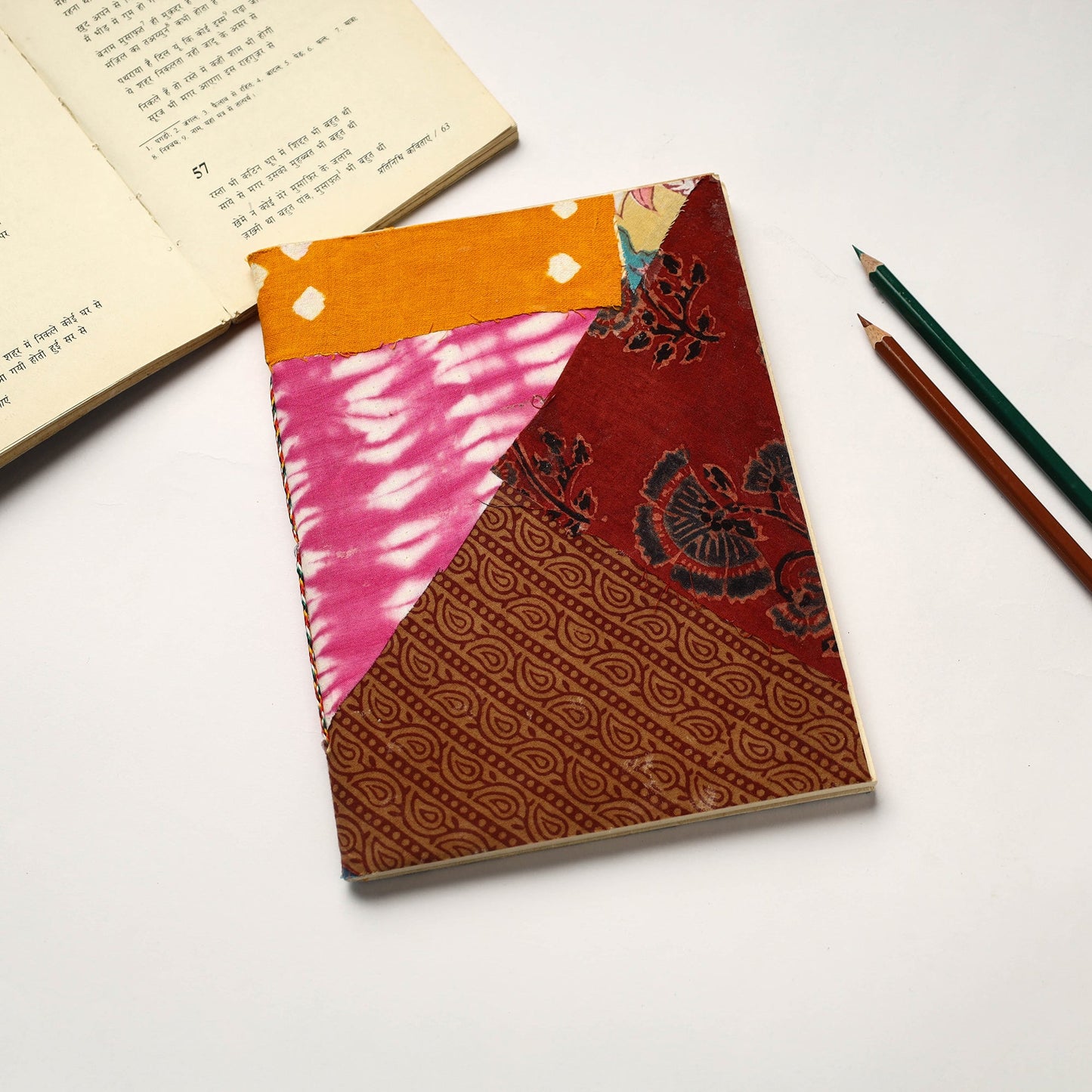 Multicolor Patchwork Fabric Cover Handmade Paper Notebook